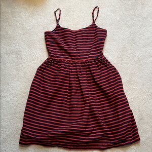 J. Crew Red and Navy Striped Derby Dress - Linen-Cotton Blend Size 2